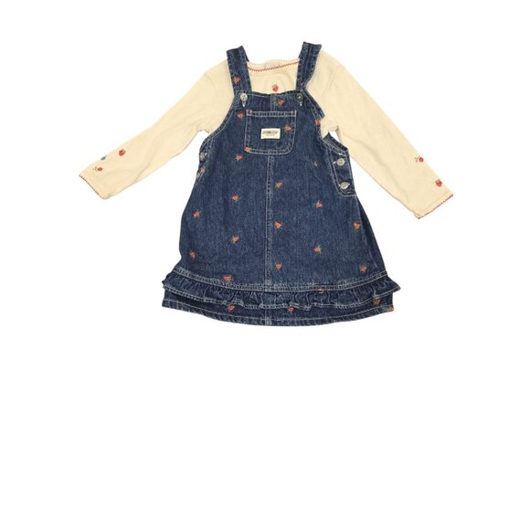 Osh Kosh B Gosh Vintage Set Denim Overall Dress Embroidered Strawberries Size 3T - Picture 1 of 10